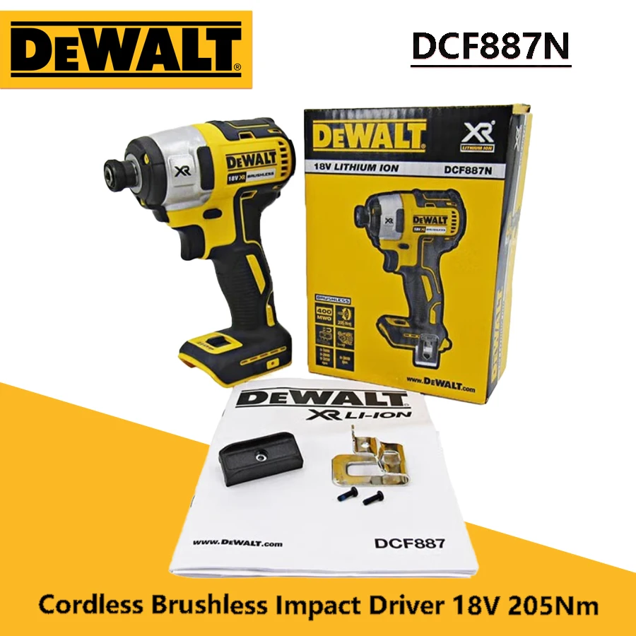 DEWALT DCF887N Cordless Brushless Impact Driver 18V 205Nm Lithium-ion 1/4 inches Brushless Rechargeable Electric Drill Bare Tool