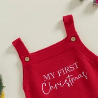 Baby Girl Knit Romper Sleeveless Square Neck Letter Print Ruffle Bodysuit Newborn Overalls 2
