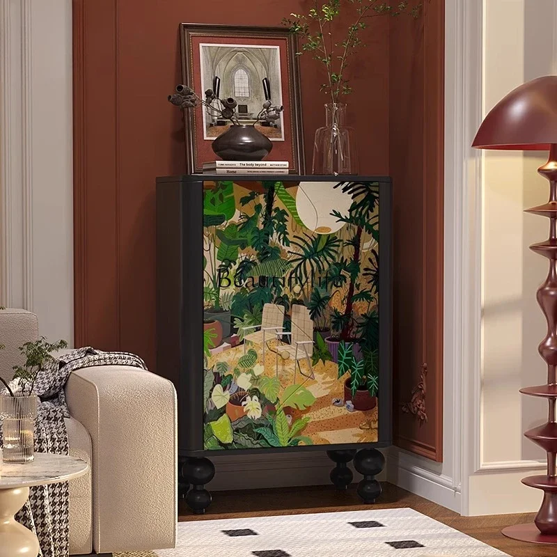

ls 42Tropical Rainforest Plants Flowers Solid Wood Small Standing Cabinet Entry Entrance Cabinet