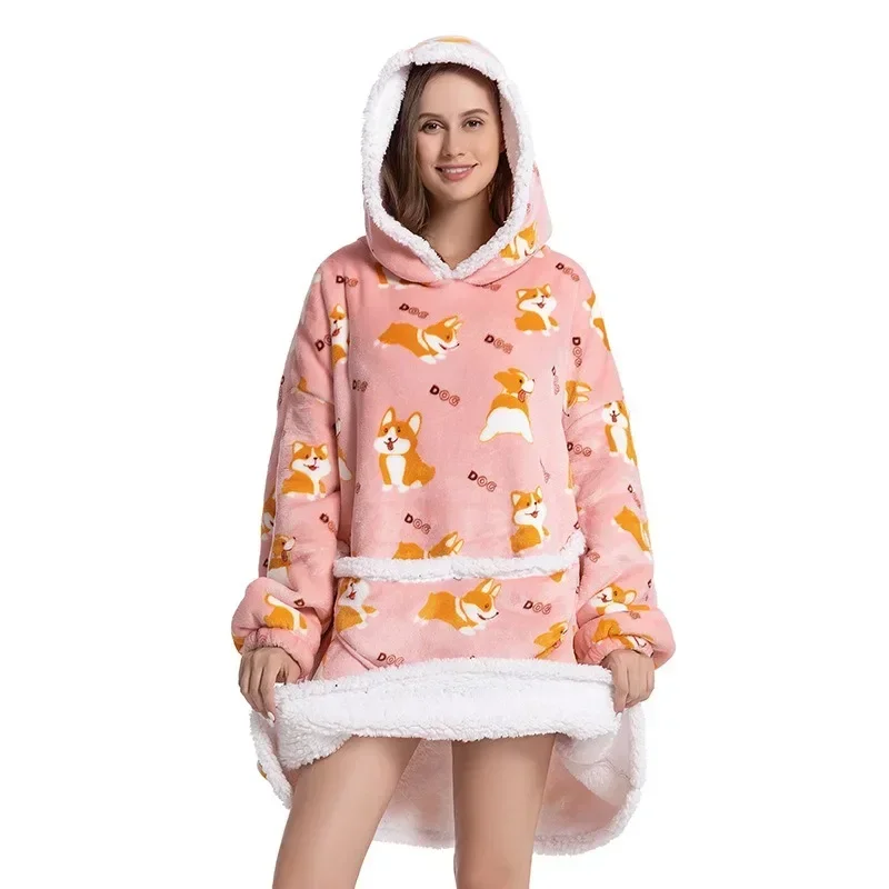 Blanket Hoodie Sherpa Fleece Oversized Wearable Blanket Warm Thick Big Hooded Sweatshirt Blanket for Women Adults Men Teens