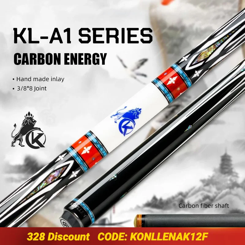 KONLLEN KL-A1 Carbon Fiber Pool Cue with 3/8*8 Pin 10.5/11.5/12.5mm Tip Abalone Inlay for Professional Billiard cue Stick