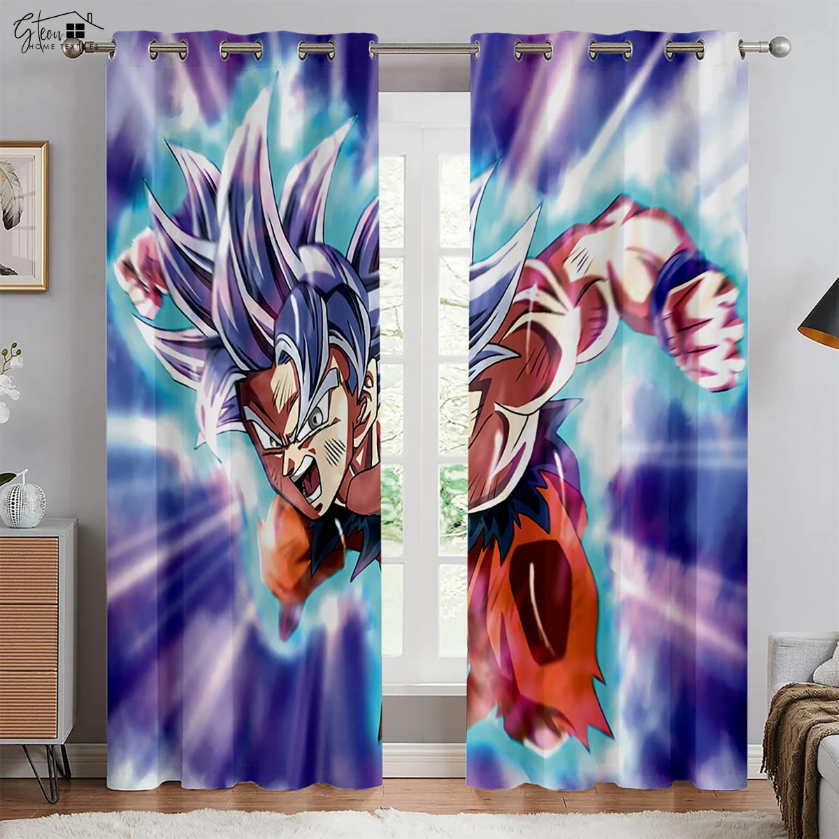 

2-Pack Hot-Blooded Japanese Comic Print Curtains Machine Washable Bedroom Living Room Dormitory Decorative Curtains