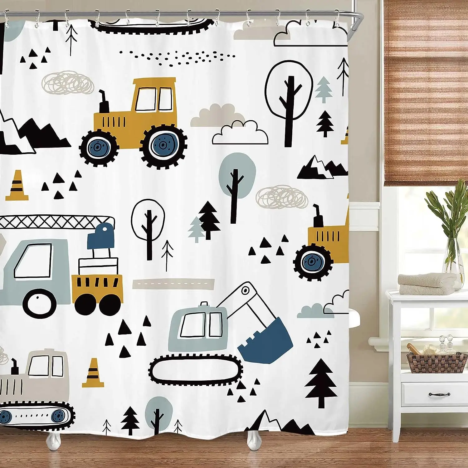 Cartoon Shower Curtains Funny Dinosaur Panda Engineering Car Cosmic Pattern Kids Bath Curtain Fabric Bathroom Decor With Hooks