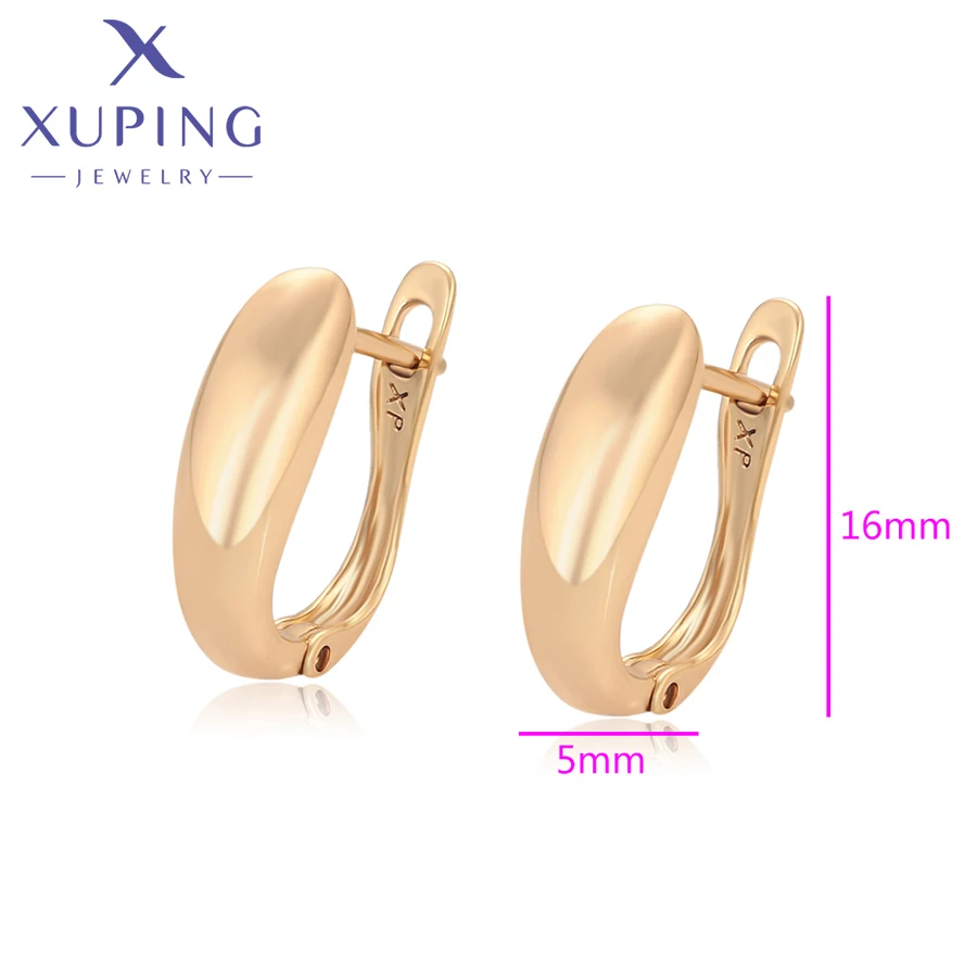 Xuping Jewelry New Arrival Simple No Stone Earring Gold Color Hoop Earrings for Women Girl Gift