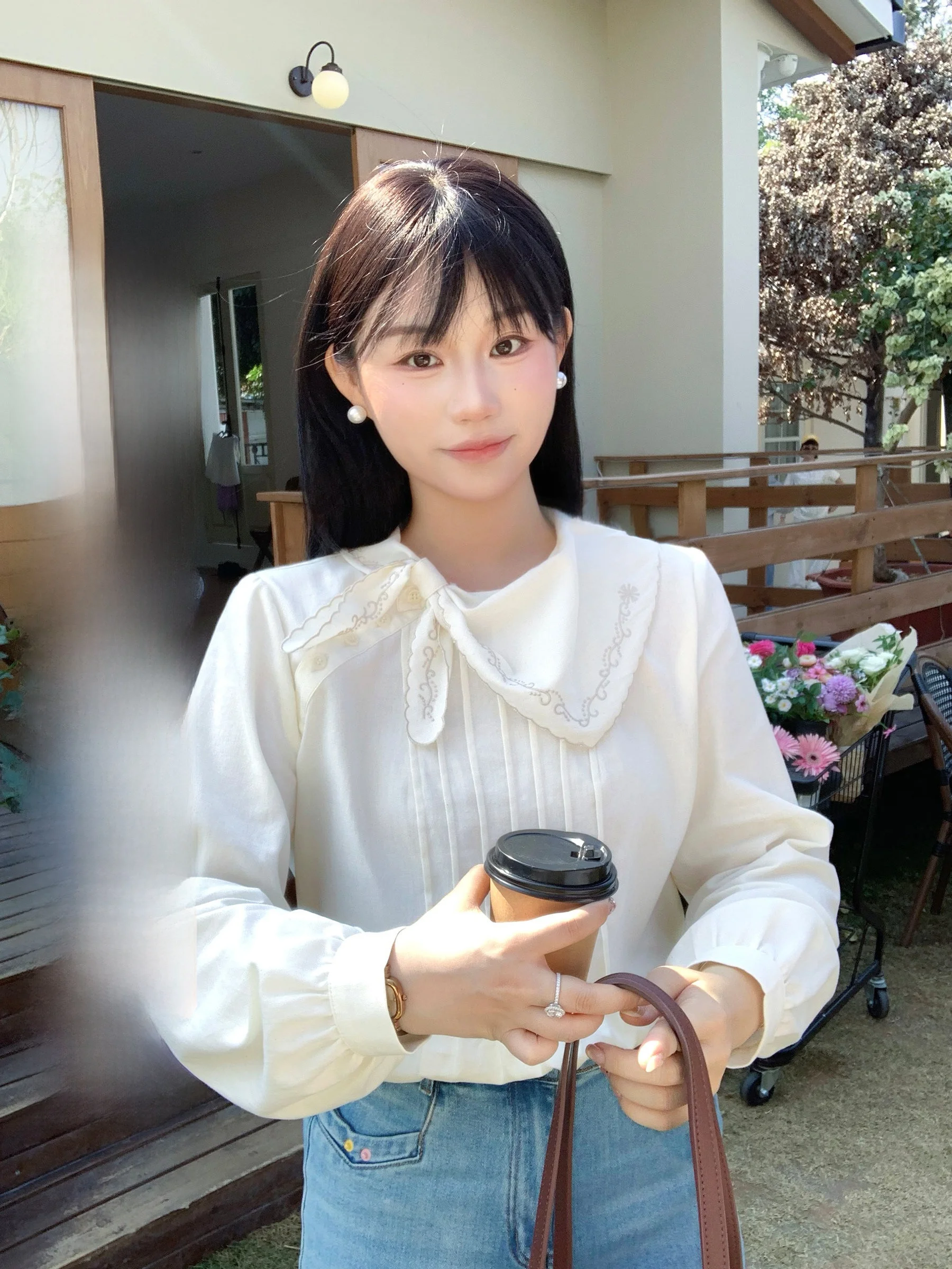 

Весна 2026: Новая женская модная блузка из чистого хлопка с мягким воротником, свободным кроем и рукавами-фонариками, не мнется, комфортная