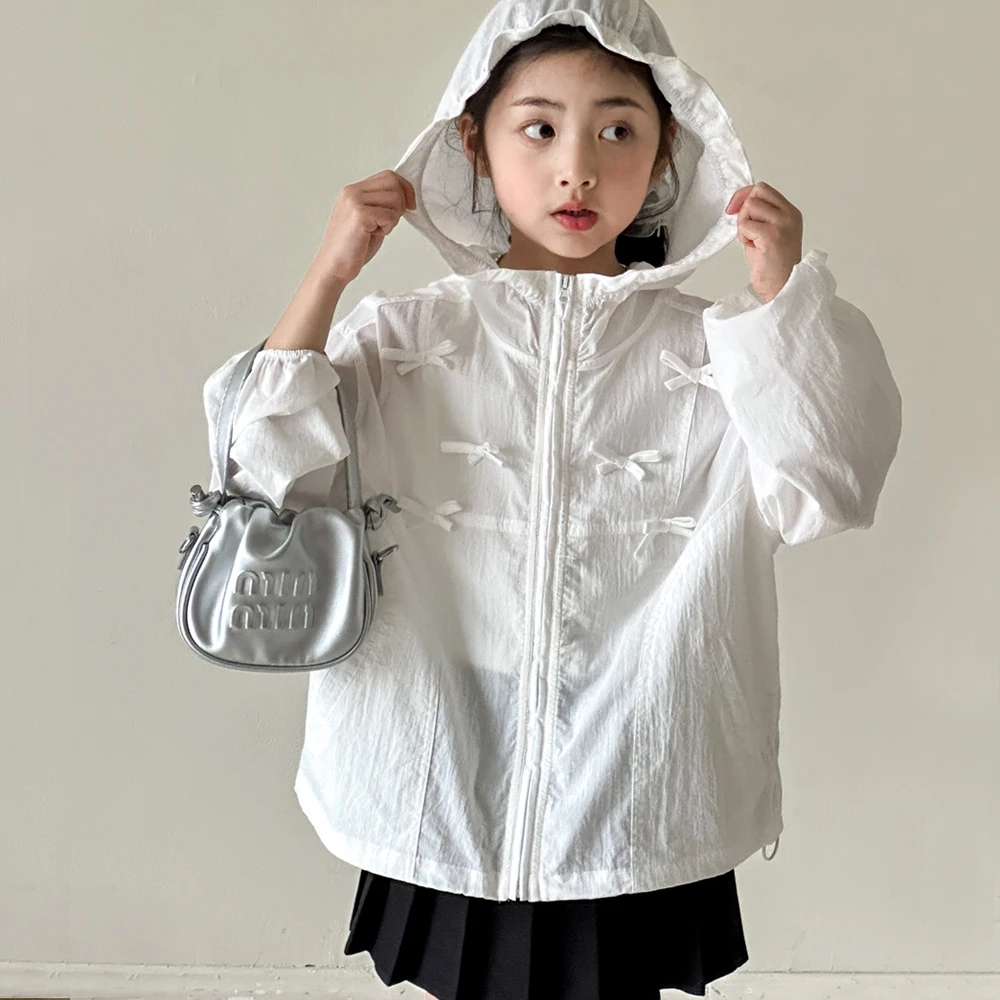 

Girls' Sunscreen Coat 2025 New Style Children's Bow Sweet Jacket Medium and Large Children's Sunscreen Coat