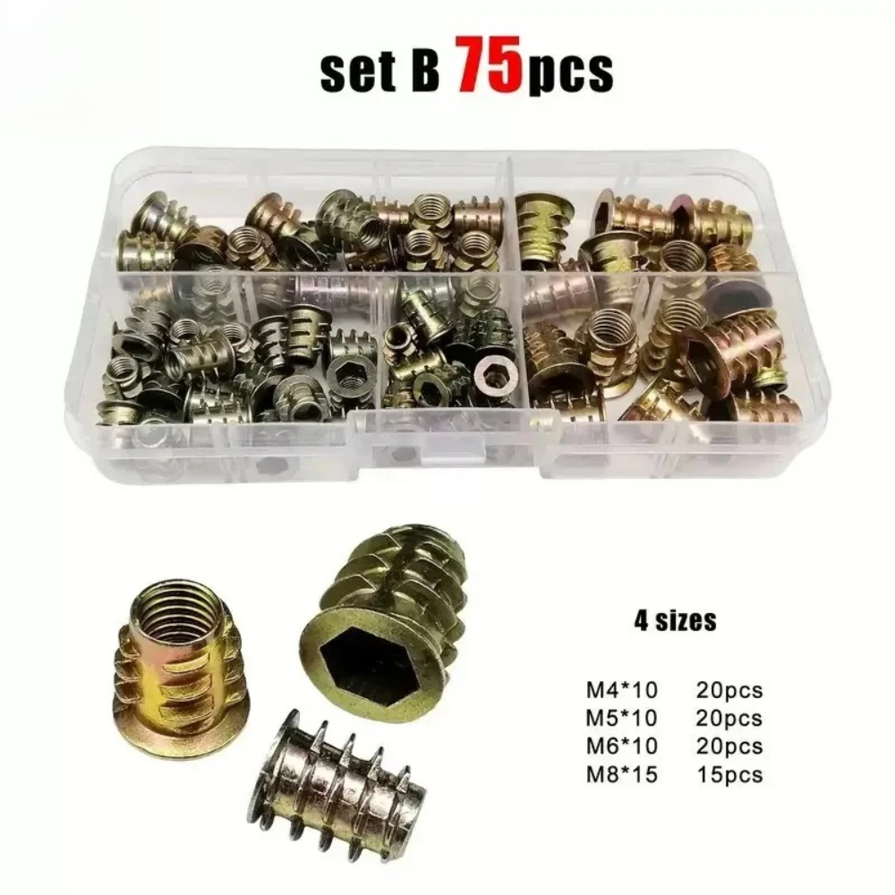 75pcs Color-coated Zinc Furniture Embedded Trapezoidal Nuts Screw Accessories M4-M8 Zinc Alloy Hexagon Socket Nuts with Teeth