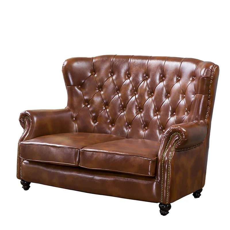 

Industrial style vintage high back tiger chair American country leather pull-button sofa LOFT bar clubhouse hotel furniture