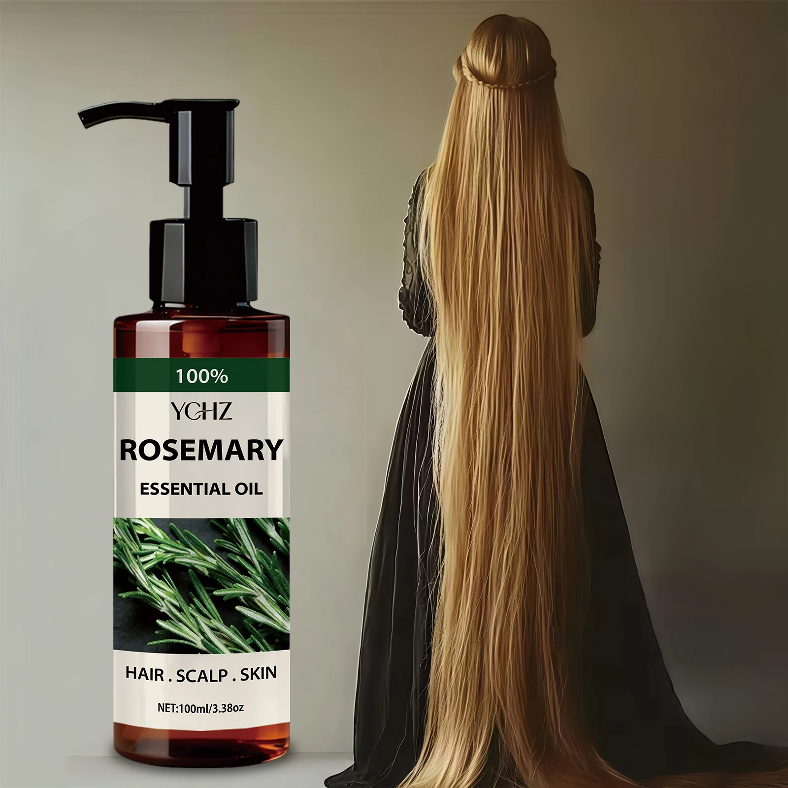 Biotin Hair Oil with Rosemary and 100% Rosemary Essential Oil 3.38oz, Quickly Absorbs, Deeply Moisturizes Hair, Makes Dry and Rough Hair Smooth, Gently Prevents Split Ends, and Adds Shine