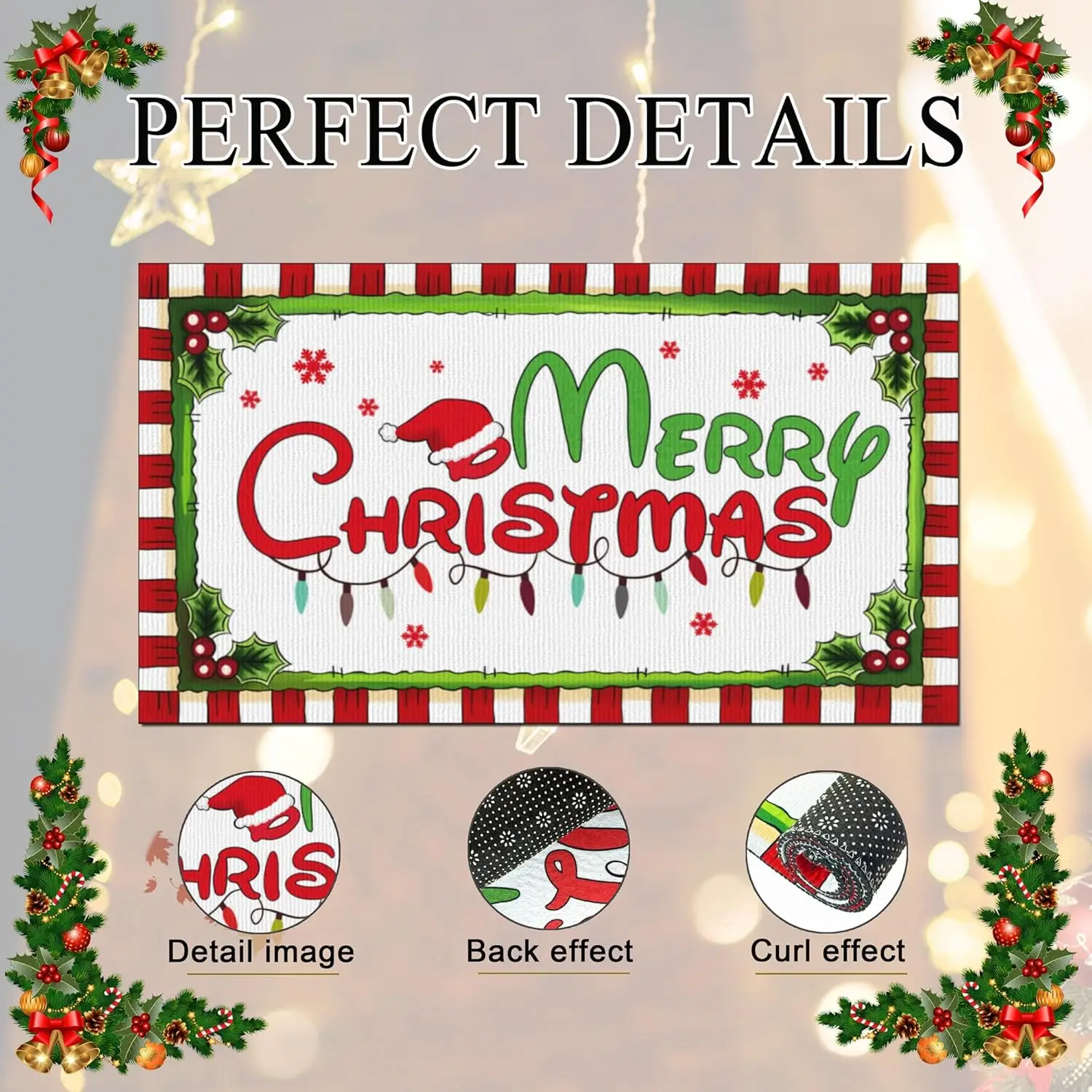 VIKAMA Christmas Happy Floor Mat Anti-Slip Indoor and Outdoor Welcome Mat for Kitchen and Living Room Carpet Home Decoration