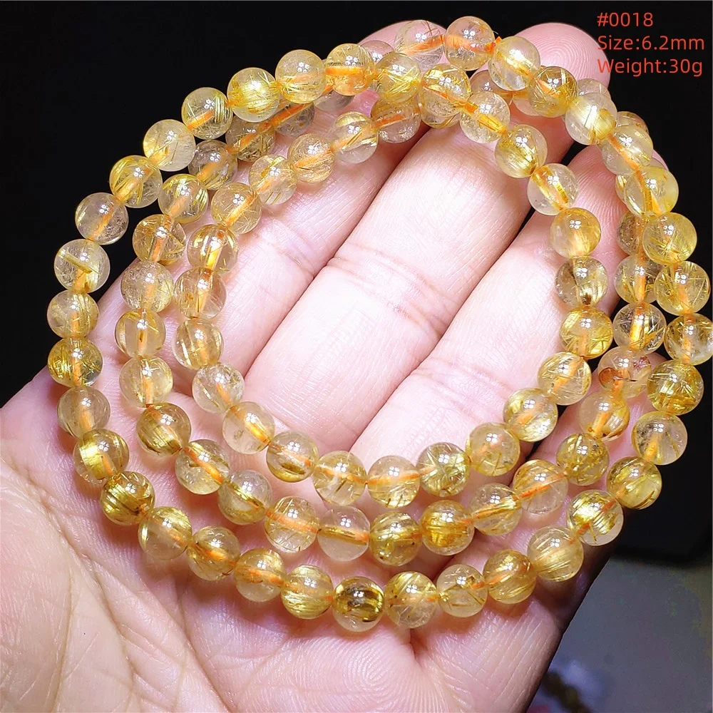 

Natural Gold Rutilated Quartz Bracelet Cat Eye 6.3mm 6.7mm Clear Round Titanium Wealthy Woman Men Beads Jewelry Brazil AAAAA