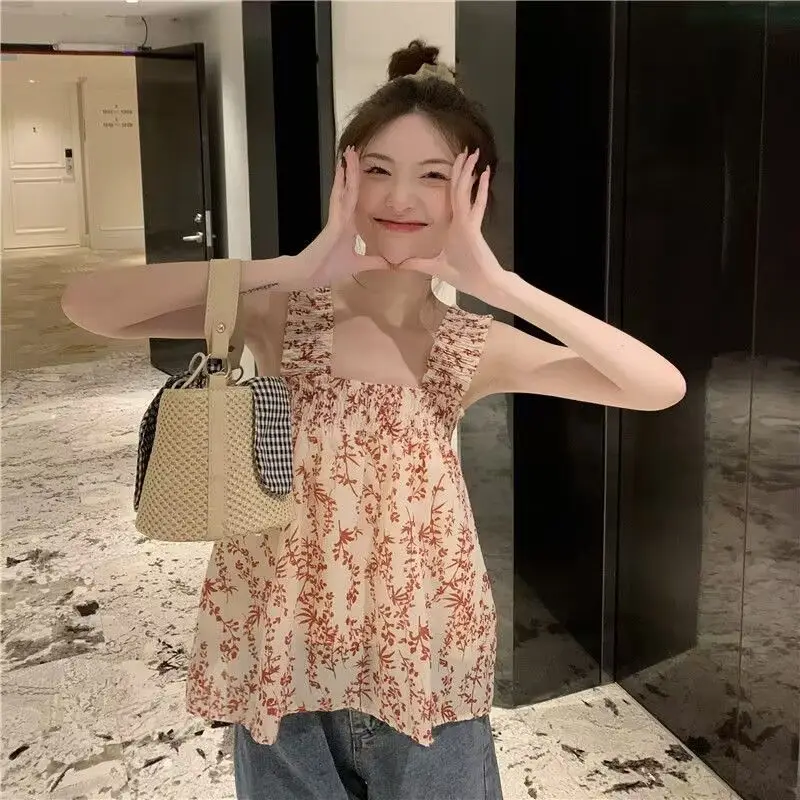 French Style Floral Casual Sleeveless Top Summer New Original Design Fashion Sweet Youthful Wind Versatile Popular Lady Clothing