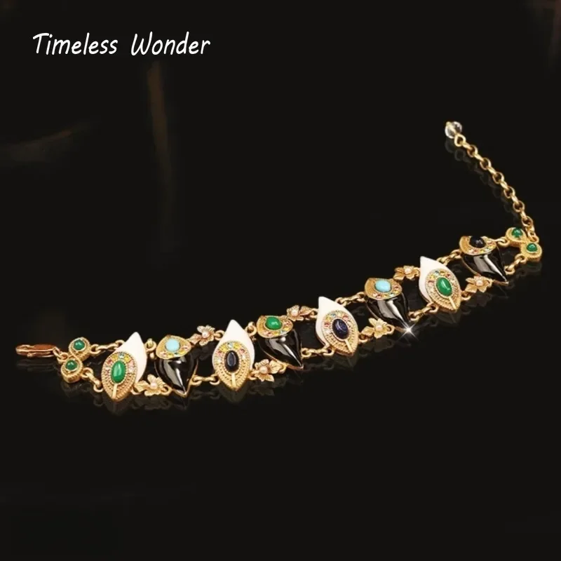 Timeless Wonder Fancy Enamel Zircon Geo Pave Bracelet for Women Designer Jewelry Runway Luxury Rare Gift Sweet Trendy 5151