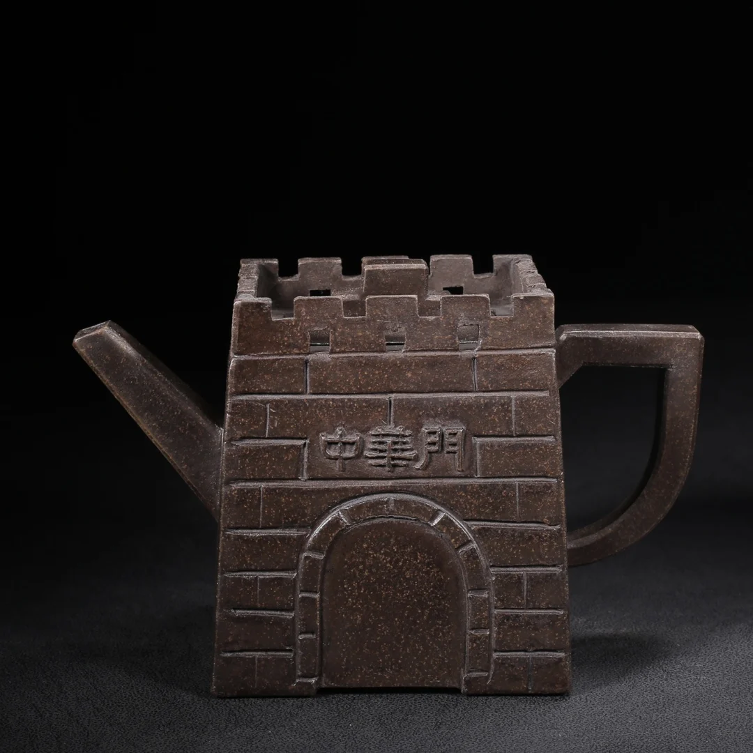 Old Qing Dynasty ZiSha Pottery Tea Pot,The Great wall shape, with Mark,best collection&  adornment, Free  shipping,