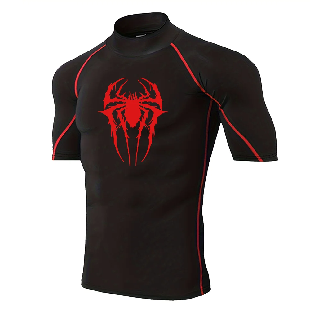 Men's Spider-printed Compressed Shirt, Fitness Sports, Running T-shirts, Fitness Sports Athletes Quick Dry Short-sleeved S-3XL image 3