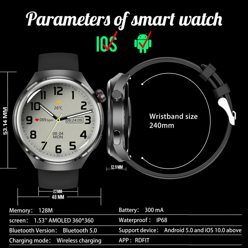 GT3 Pro Smart Watch Men AMOLED 390*390 HD Screen Heart Rate Bluetooth Call IP68 Waterproof SmartWatch 2023 New For Huawei Xiaomi