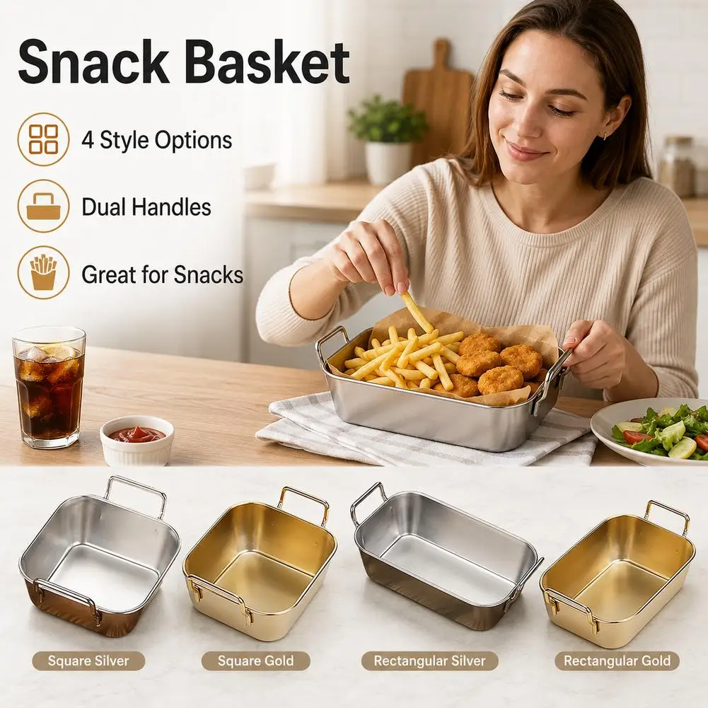 Bandeja de servir de acero inoxidable con asas dobles, juego de recipientes apilables para aperitivos, para patatas fritas, pollo y salsa, para el hogar, cocina y fiestas