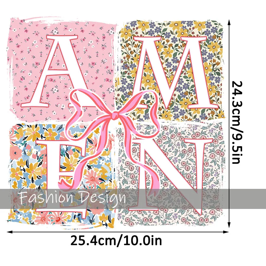 Floral Amen Bible Verses DIY Iron-On Heat Transfer Sticker Decal T-shirts Sweatshirts Bag Clothing Pillow Fabric Party Decor view 2