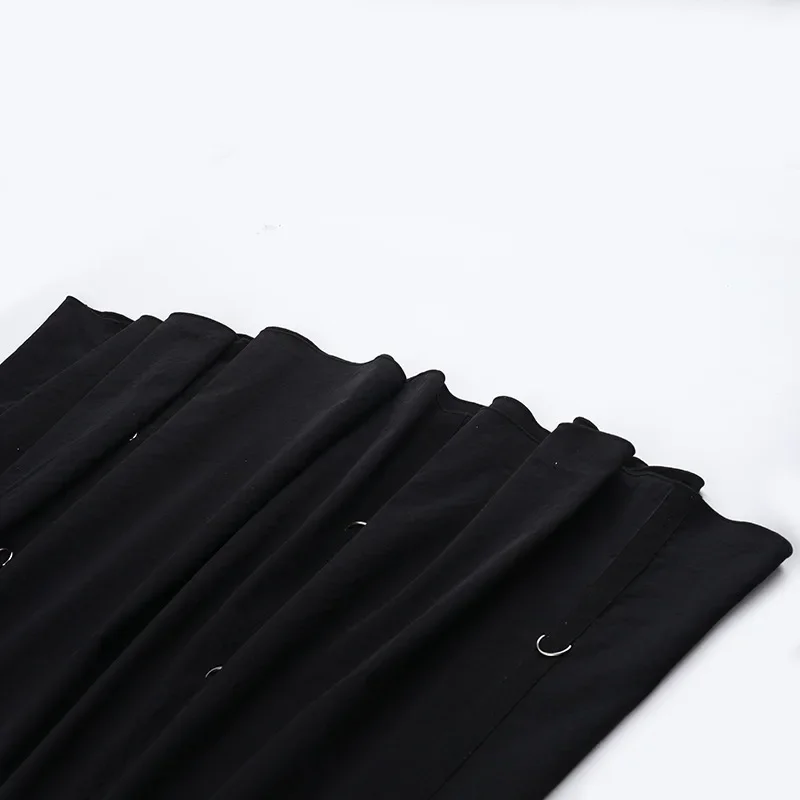 Goth Dark Acubi Fashion Black Swing A-line Skirt Punk Grunge Metal Buckle Streetwear Bandage Skirts Mall Gothic Alt Clother