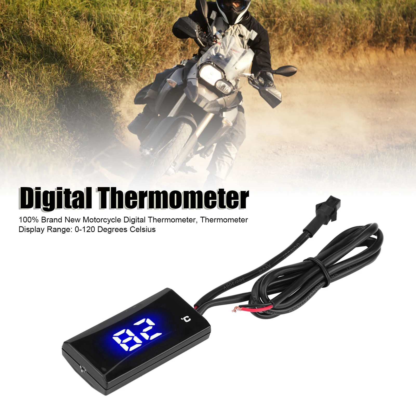 Termómetro Digital para Motocicleta, Instrumento Digital para Medir la Temperatura del Agua, Medidor con Luz Azul