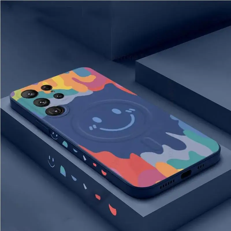 Soft Silicone For Magsafe Case For Samsung S25 Ultra 5G Graffiti Smile Magsafing Phone Cover For Galaxy S22 S24 Ultra S23 Plus
