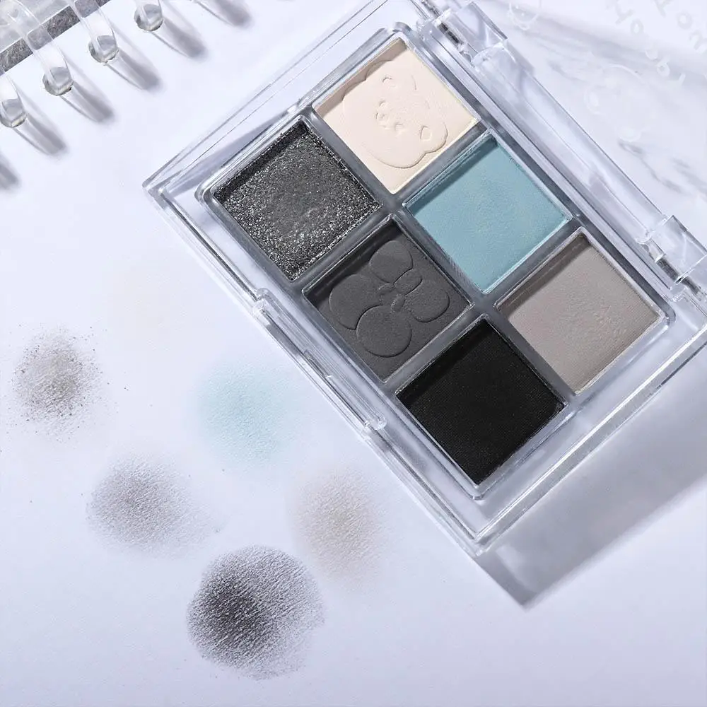Waterdicht 6-kleuren oogschaduwpalet Zwart Shimmer Blauw Gerookte oogschaduw Langdurige markeerstift Oogpigmenten Make-uptool