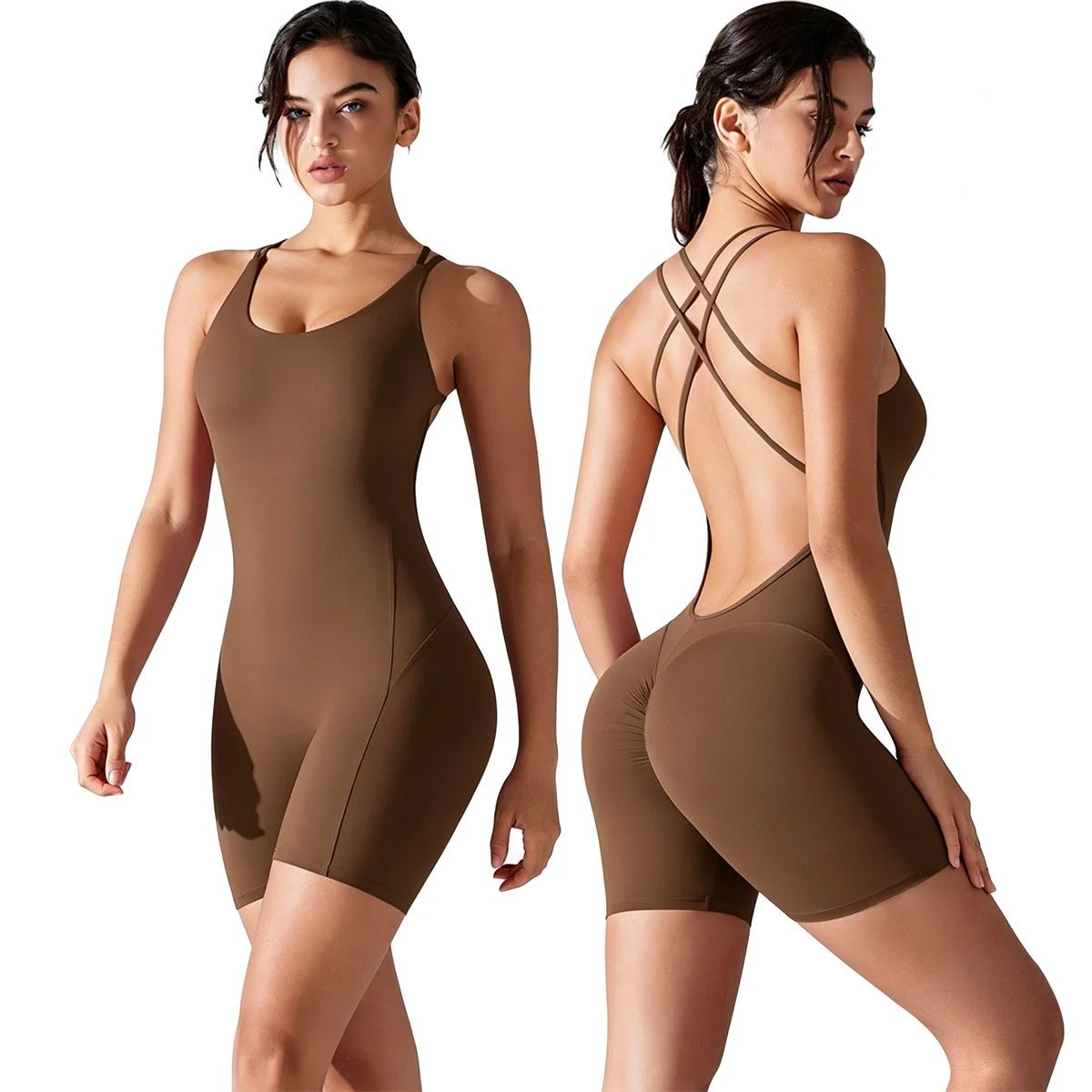 Women Backless Crisscross Yoga Jumpsuit One-Piece Fitness Romper High Waist Butt Lifting Workout Bodysuit Sports Gym Activewear