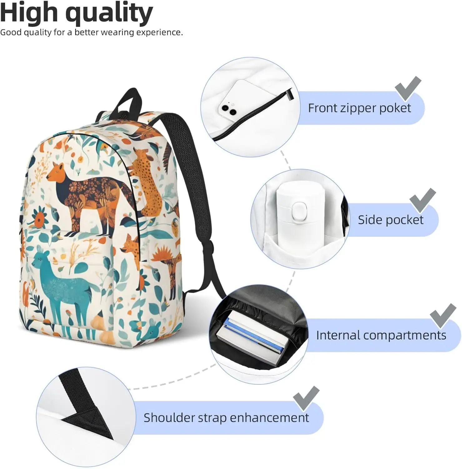 Cute Floral Animal Pattern 1 Canvas backpack, lightweight and casual travel bag, comfortable and spacious
