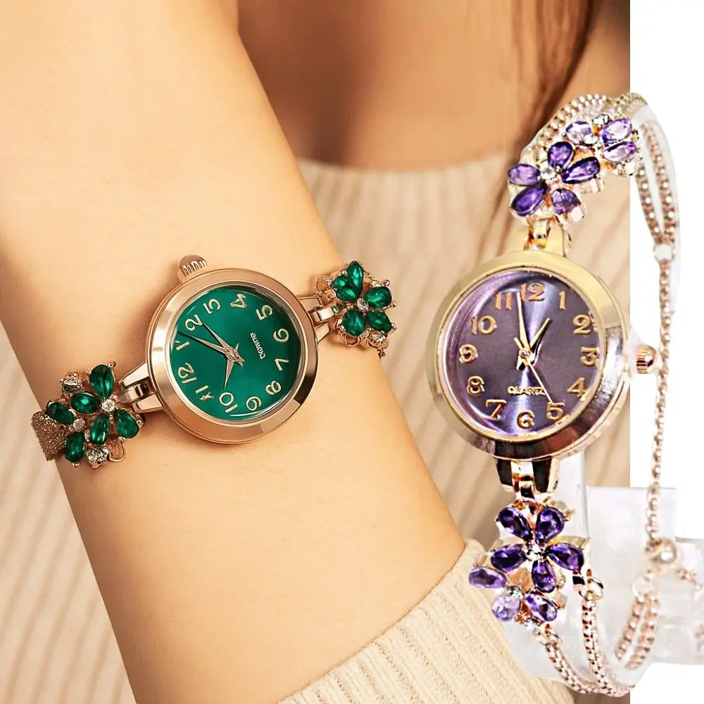 Elegant Women's Bracelet Watch Double Layered Chain Flower Quartz Wristwatch Ladies Business Watches Simple Oval Shaped