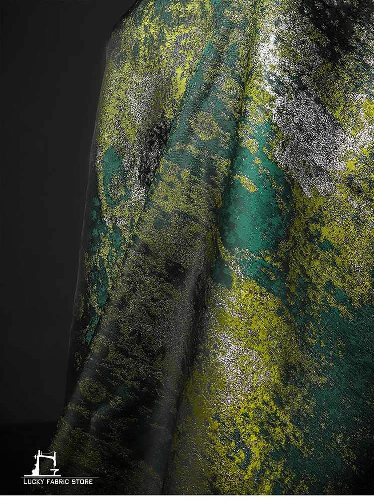 Star Sea Green Double-Sided Irregular Jacquard Fabric Hanfu Horse Face Skirt DIY Designer Fabric