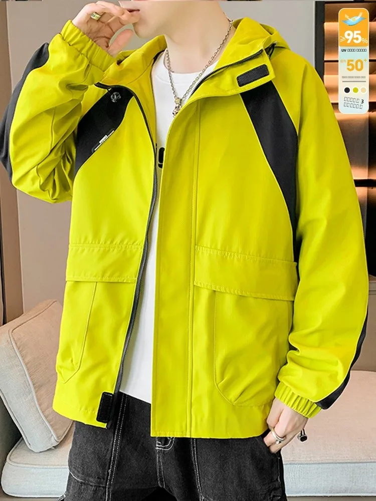 

Color Blo Hooded Jaet for Men Casual Sli Autumn Outerwear Trendy Workwear Long Sve Zipper Closure Loose Fit Jaet