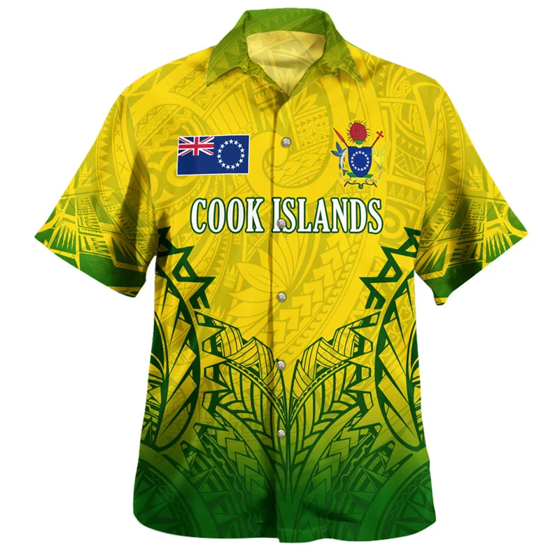 New Design Cook Islands Shirt For Men Hawaiian Polynesian 3d Printed Short Sleeves Tops Casual Summer Beach Lapel Button Blouse