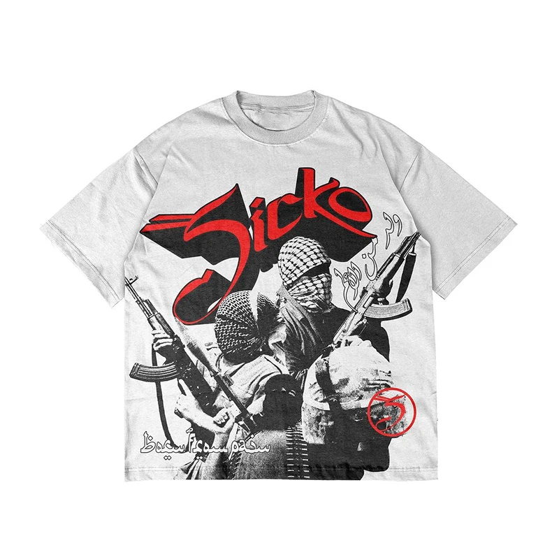 Vintage Men\'s Y2K Sicko T-Shirts Print Tees Summer Tops Casual Loose T Shirts Male Clothing O-Neck Hot Hip Hop Street Sweatshirt