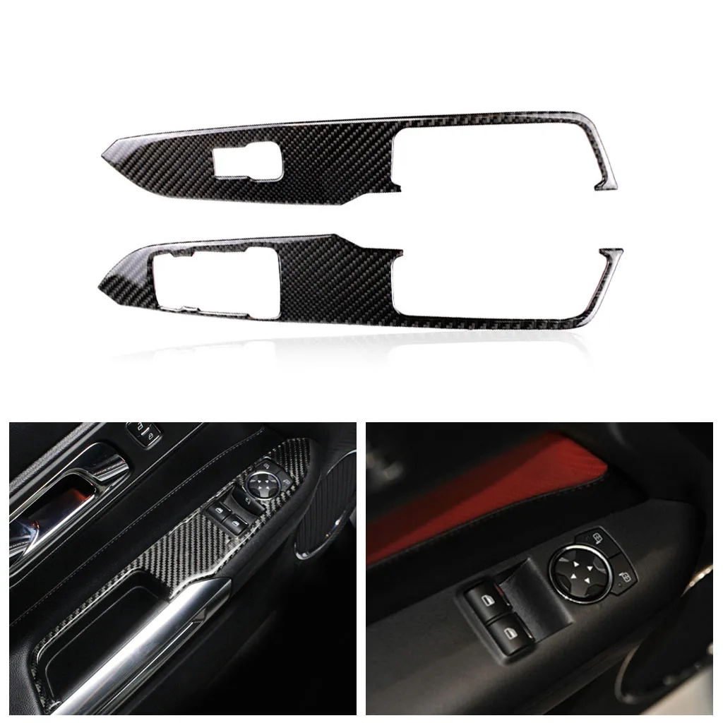 

For Ford Mustang 2015 2016 2017 2pcs Carbon Fiber Interior Window Switch Panel Decor Cover Sticker Trim