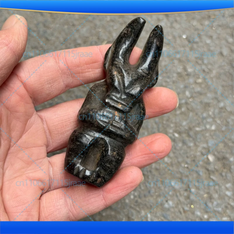 Hongshan Jade Culture Archaize Absorbable Magnetic Black Iron Meteorite Sculpture Sun God Statue