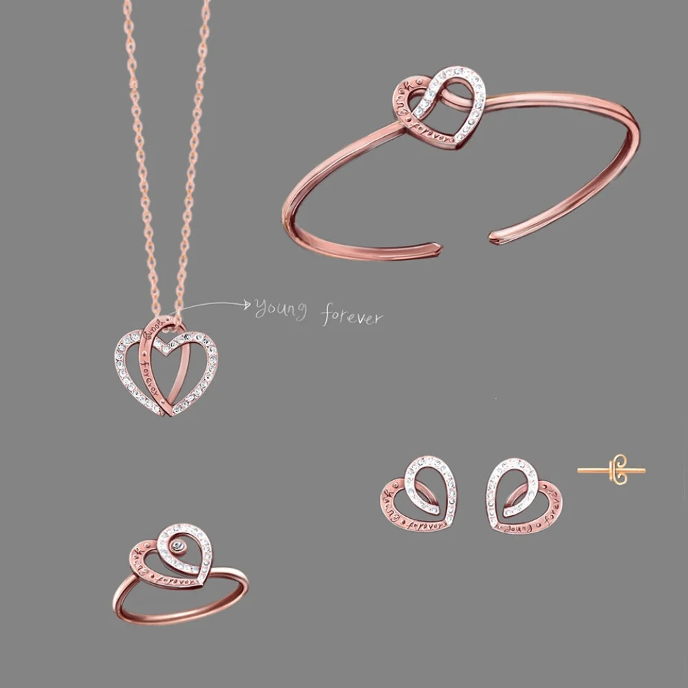 Young Forever Heart S925 Silver Rose Gold AAA Cubic Zircon Hollow Earrings Necklace Ring Bracelet Pendant Jewelry Sets