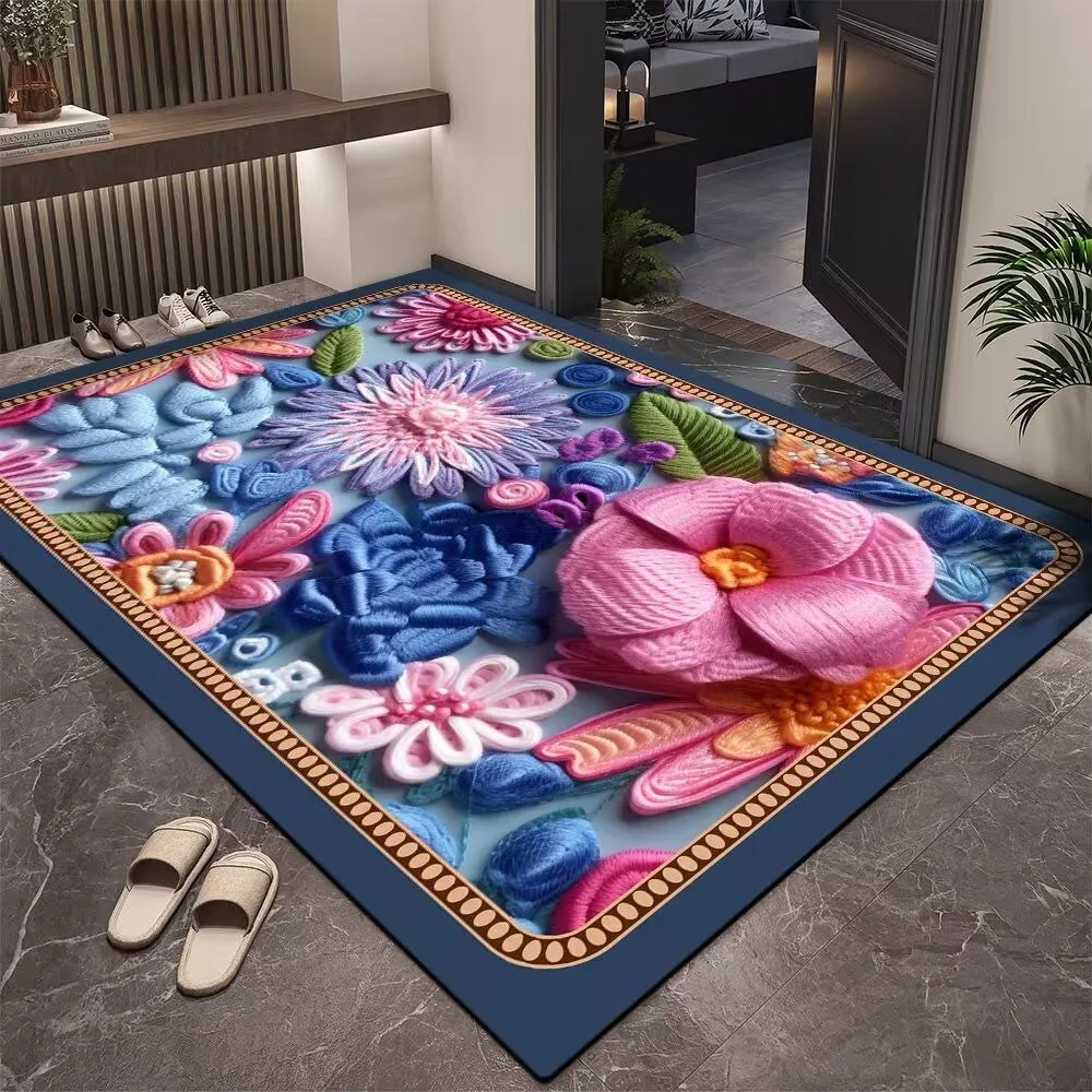 Europa Stil 3D Effekt Blumen Teppich Wohnzimmer Sofa Schlafzimmer Studie Küche Eingang Tür Teppich Nicht-slip Licht Luxus Dekor matte