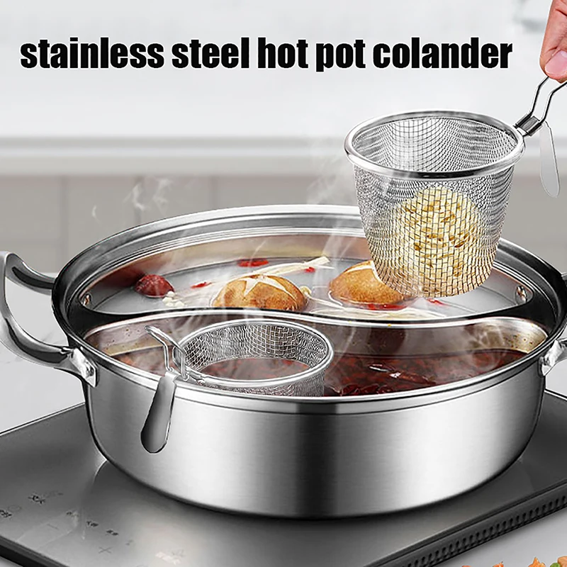 Stainless Steel Mesh Net Strainer Basket Colander Hot Pot Boil Food Colander To Strain Rinse Fry Steam Cook Vegetables Pasta