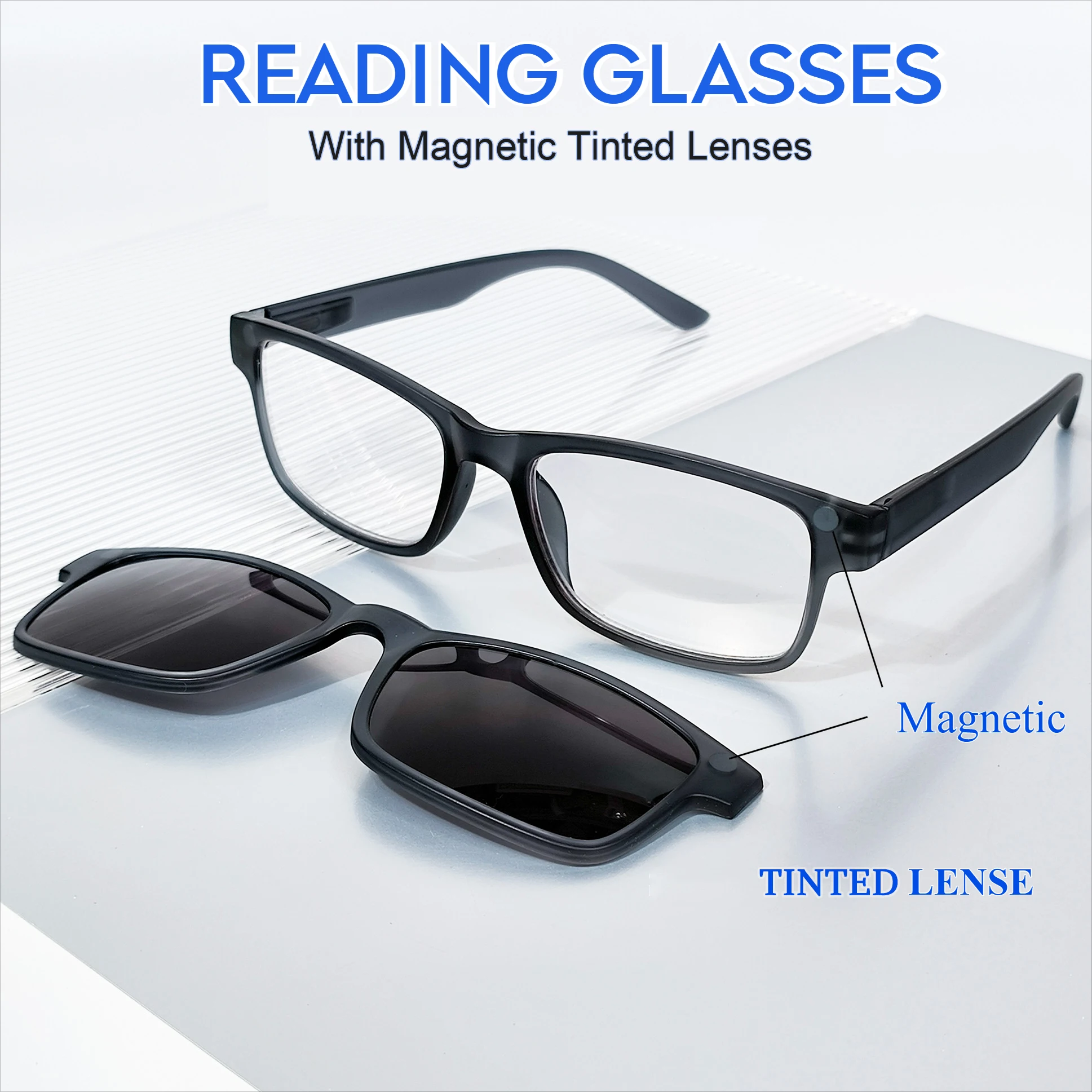 2-in-1 Magnetische Getönte Linsen & Lesebrille, Magnetische Sehenschutz-Lesebrille
