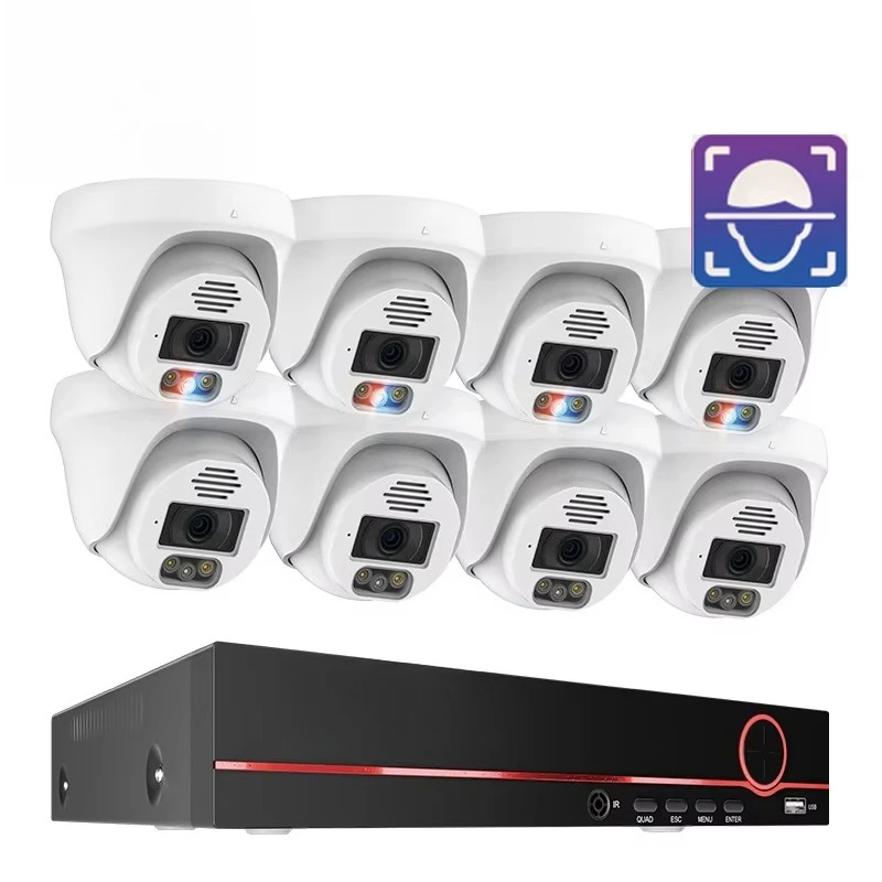 8MP POE IP65 Turret Camera System 8CH NVR Human Vehicle Detection Smart Dual Light 2 Way Audio