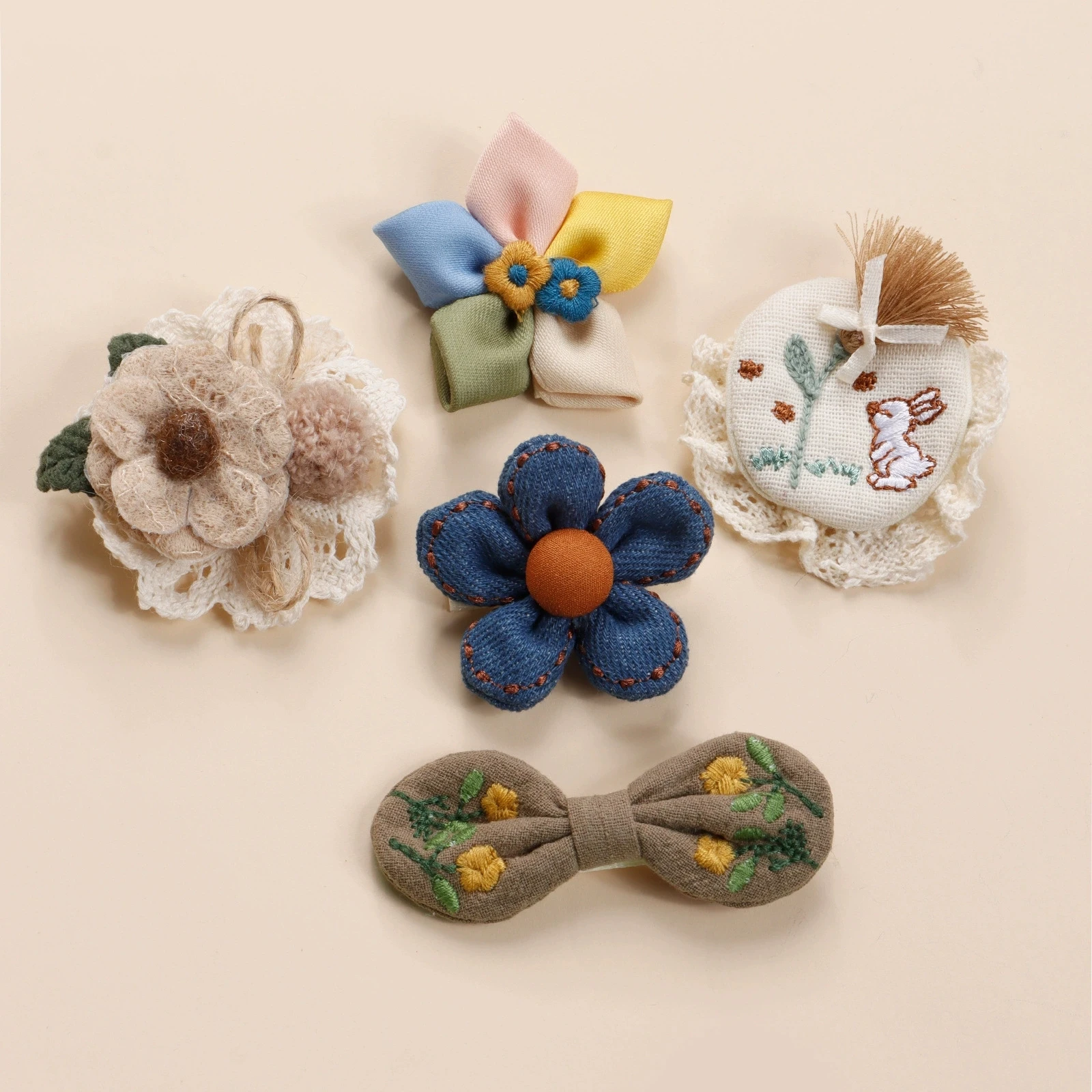 

5 шт., различные стили вышивки, заколки для волос с цветами для маленьких девочек, заколки для волос с принтом, заколки, тканевые зажимы, головные уборы, аксессуары для волос