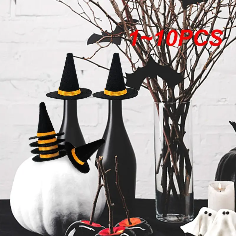 

1~10PCS Witch Hat Bottle Halloween Hatsmini Decor Cover Small Sombrero Covers Party Doll For Miniature Felt Table