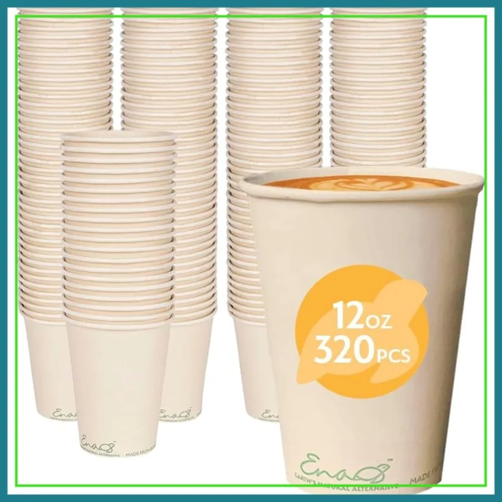 

12 oz 320 Pack Disposable Coffee Cups, Compostable Bamboo Paper Cups, Eco-Friendly Hot Cups for Tea, Parties