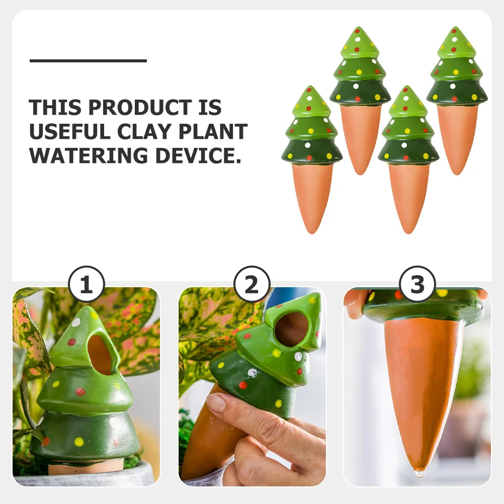 

4Pcs Cartoon Christmas Tree Shape Self Watering Spikes Automatic Plant Waterer Indoor Gardening Accessory Garden Watering Spikes