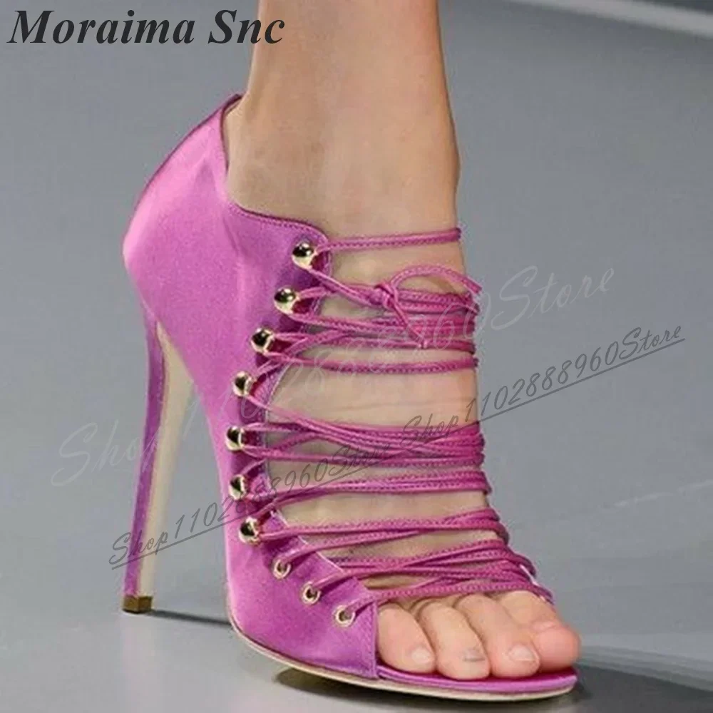 Luxury Orange Cloth Catwalk Pumps Thin High Heel Shoes For Women Cross Tied Peep Toe 2024 Fashionable Zapatos Para Mujere view 4