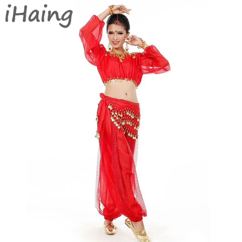 

3pcs Oriental Belly Dance Costume Set Professional Bollywood Indian Sari Bridal Women Headdress Top Pant Bellydance Rave Outfit