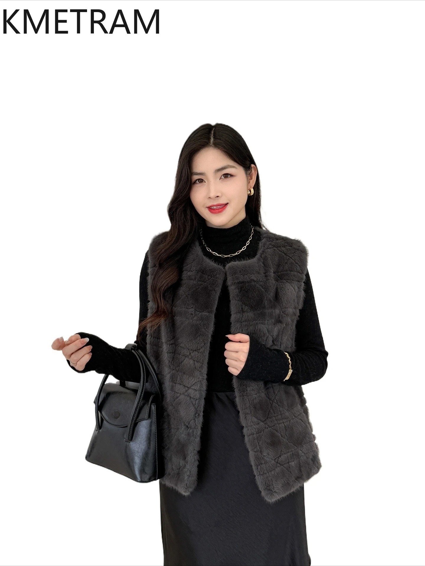 KMETRAM معاطف فرو منك كاملة مخملية طبيعية باللون الأرجواني للنساء سترة قصيرة من الفرو الحقيقي للخريف بدون أكمام ملابس خارجية 2025 schuba