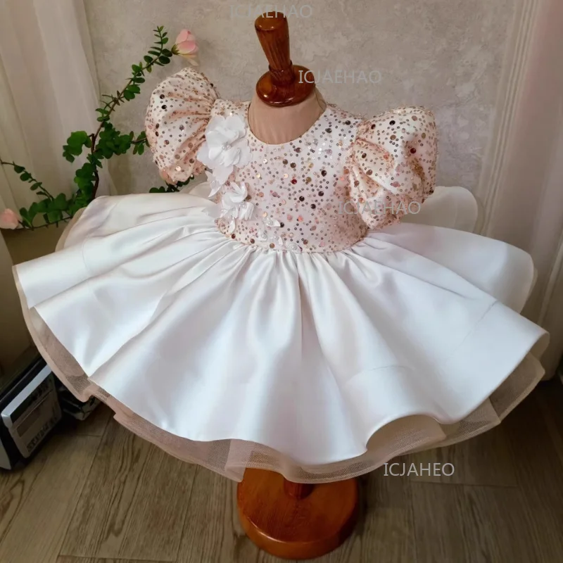 2026 Kids Princess Dress New Children Puff Sleeve Banquet Pageant Evening Gown CostumeSequin Gown Baby Girl Tutu Birthday Party