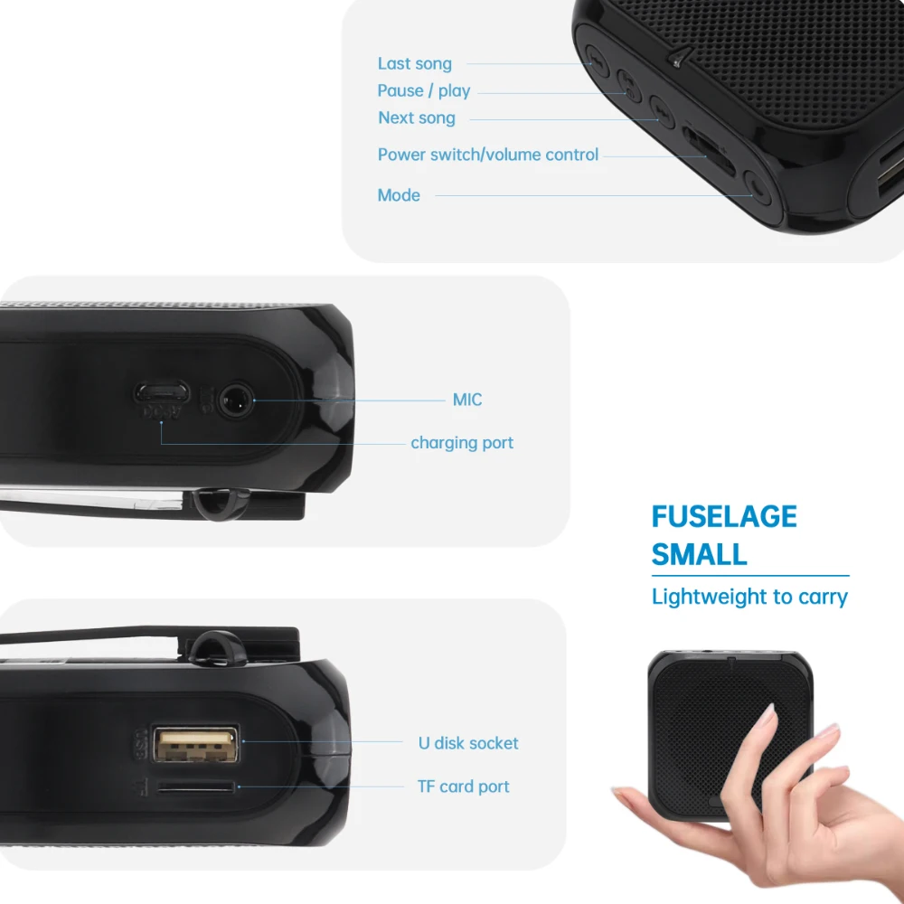 Rolton K400 แบบพกพาลำโพงเสียงโทรโข่งเครื่องขยายเสียงไมโครโฟนลำโพงเอวแถบคลิปสนับสนุนวิทยุFM TF MP3