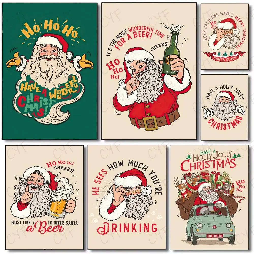 Warm Festive Character Father Christmas Poster Poster Painting Wall Art Mural for Living Room Home Decor and Gifts